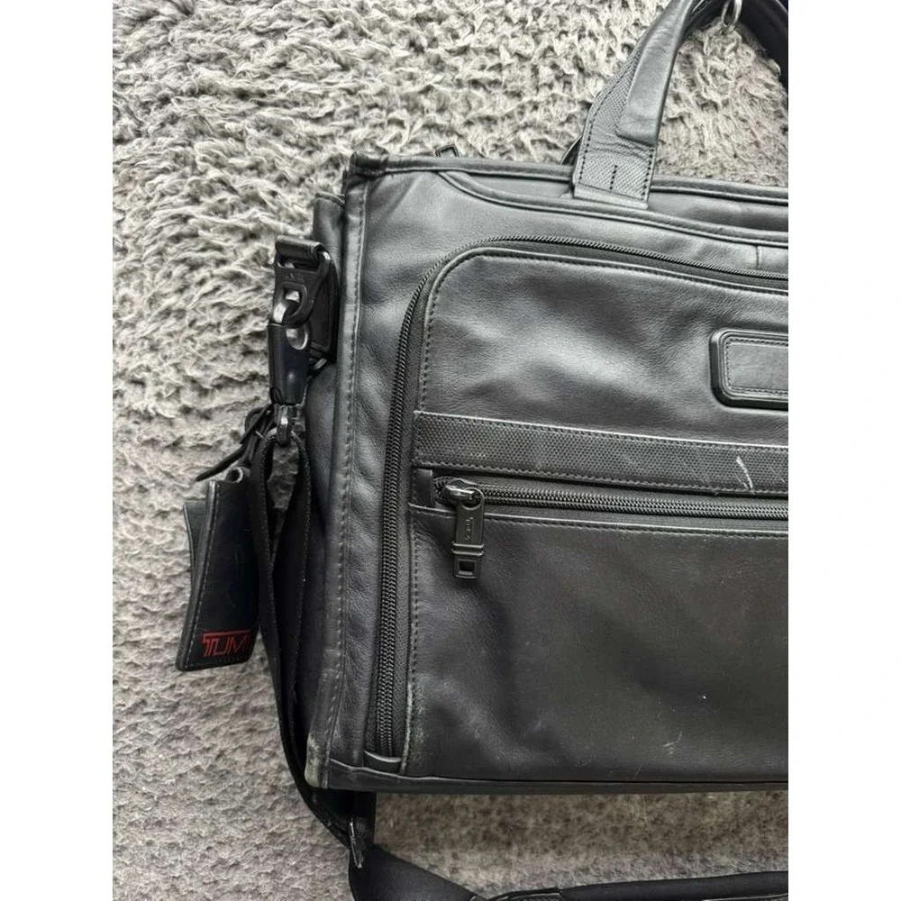 Tumi Men's Alpha Slim Deluxe Portfolio Leather Briefcase Messenger Bag Black